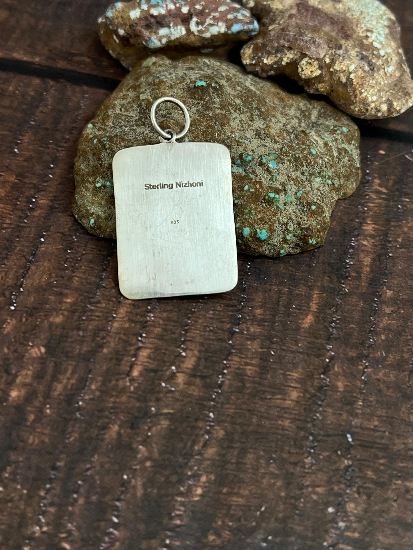 Handmade Sterling Silver Kingman Turquoise Pendant with Signed Nizhoni