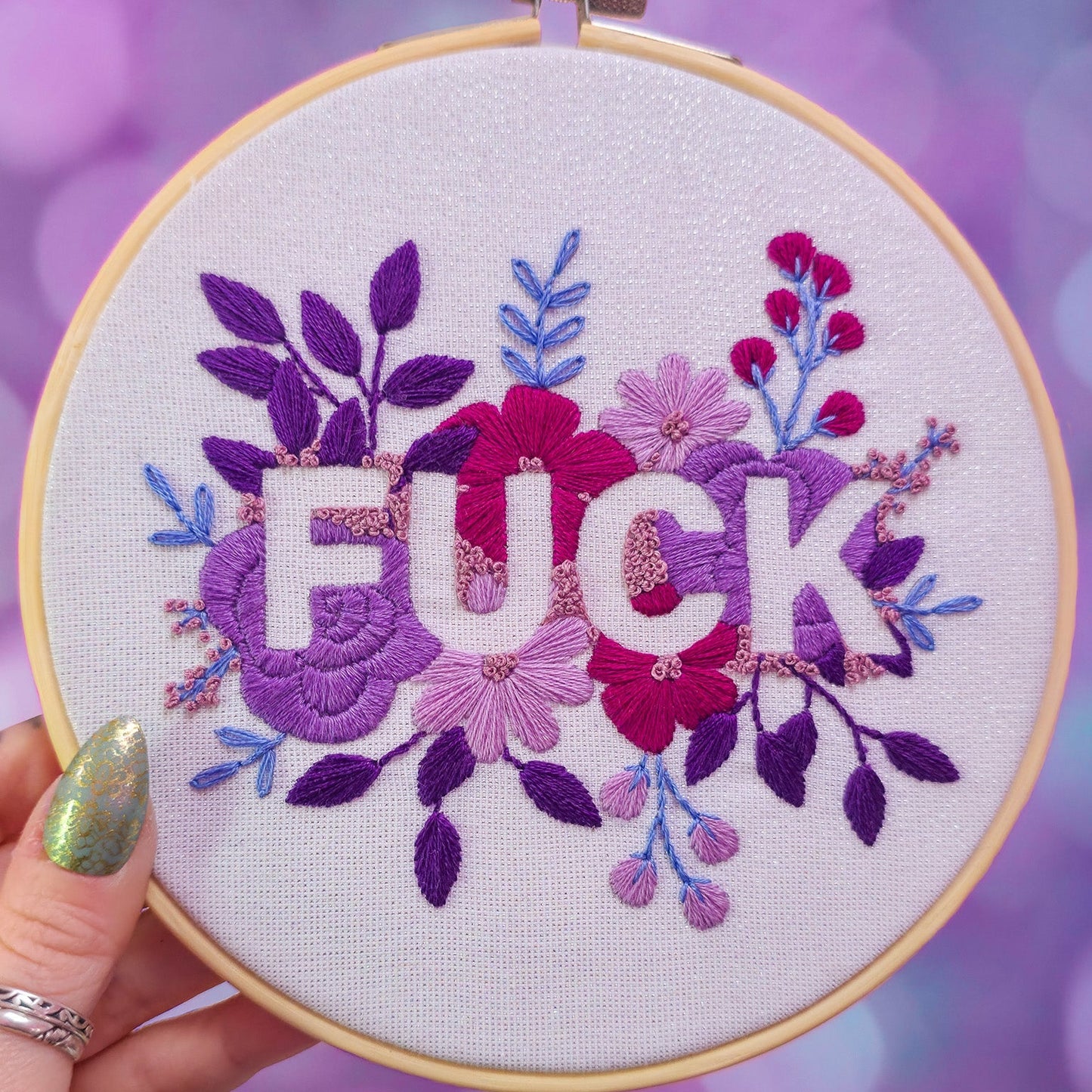 Purple Negative Space FUCK - Embroidery Kit - Beginner Friendly