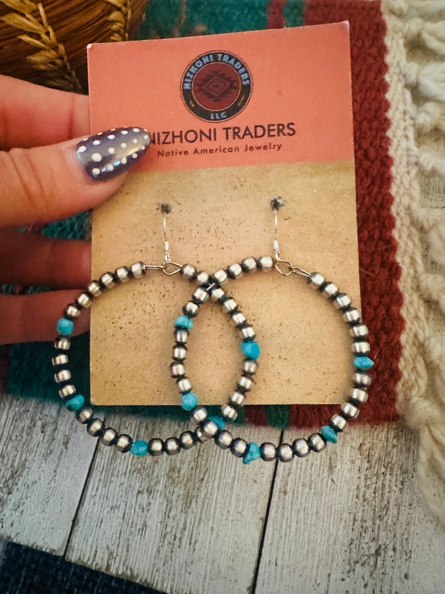 Handcrafted Turquoise & Sterling Silver Beaded Dangle Hoop Earrings Marie’s Favorite