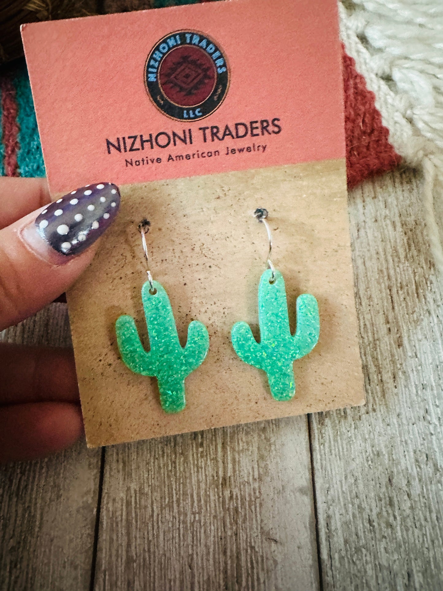 Handcrafted Sterling Silver & Opal Cactus Dangle Earrings