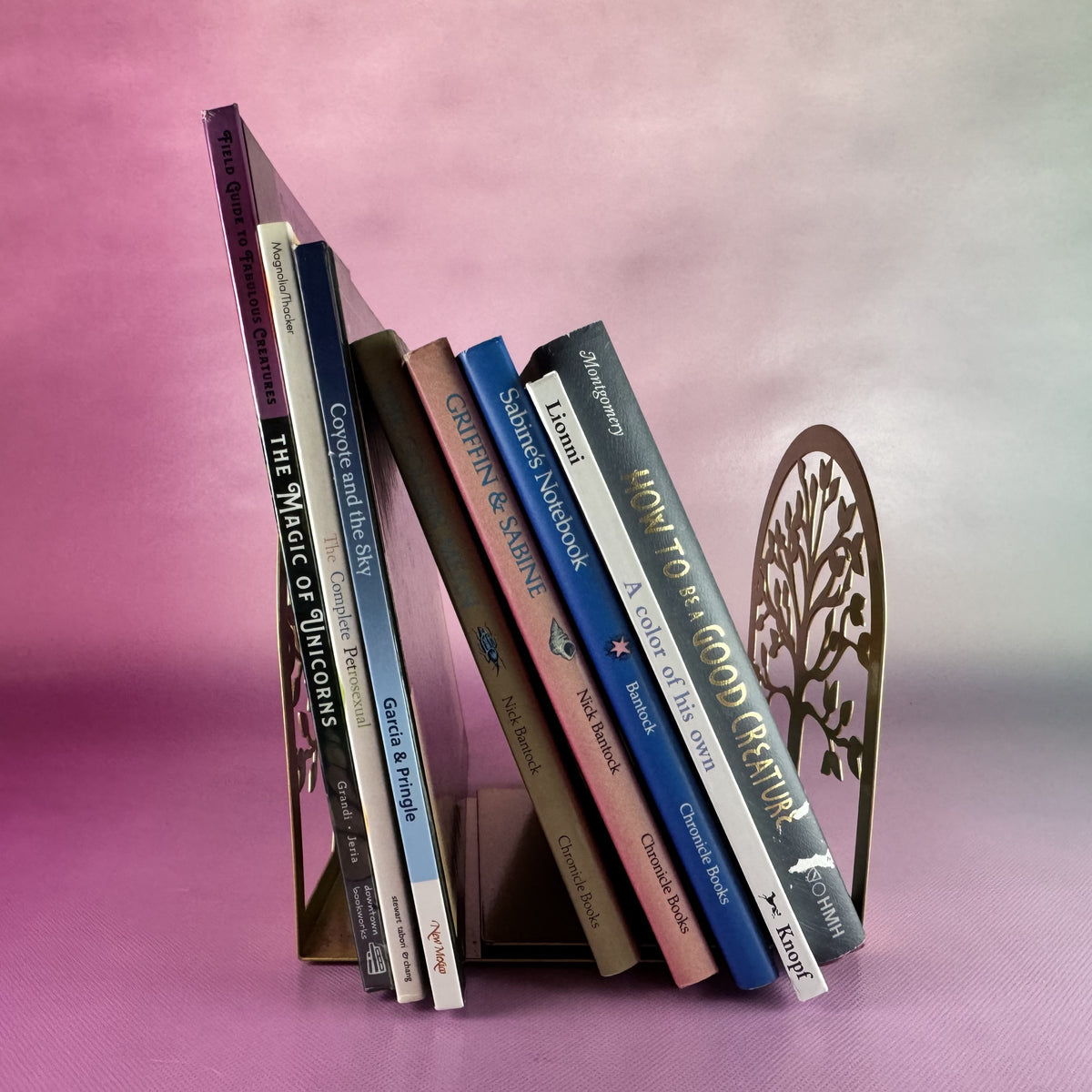 Matte Gold-tone Tree-Motif Bookends
