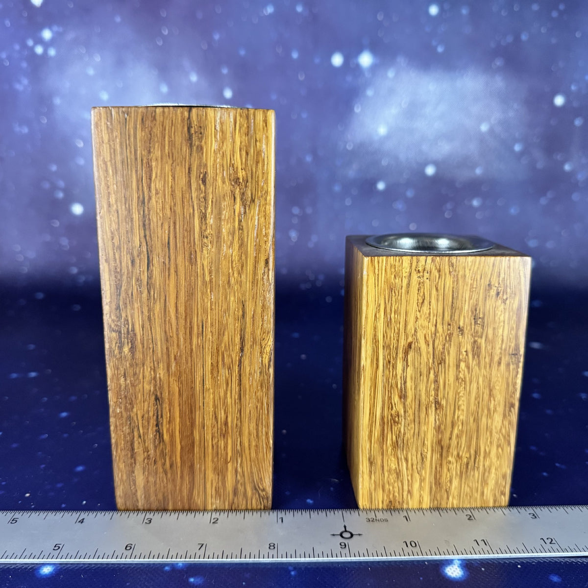 Pair of Hand-made Teak Wood Votive Holders