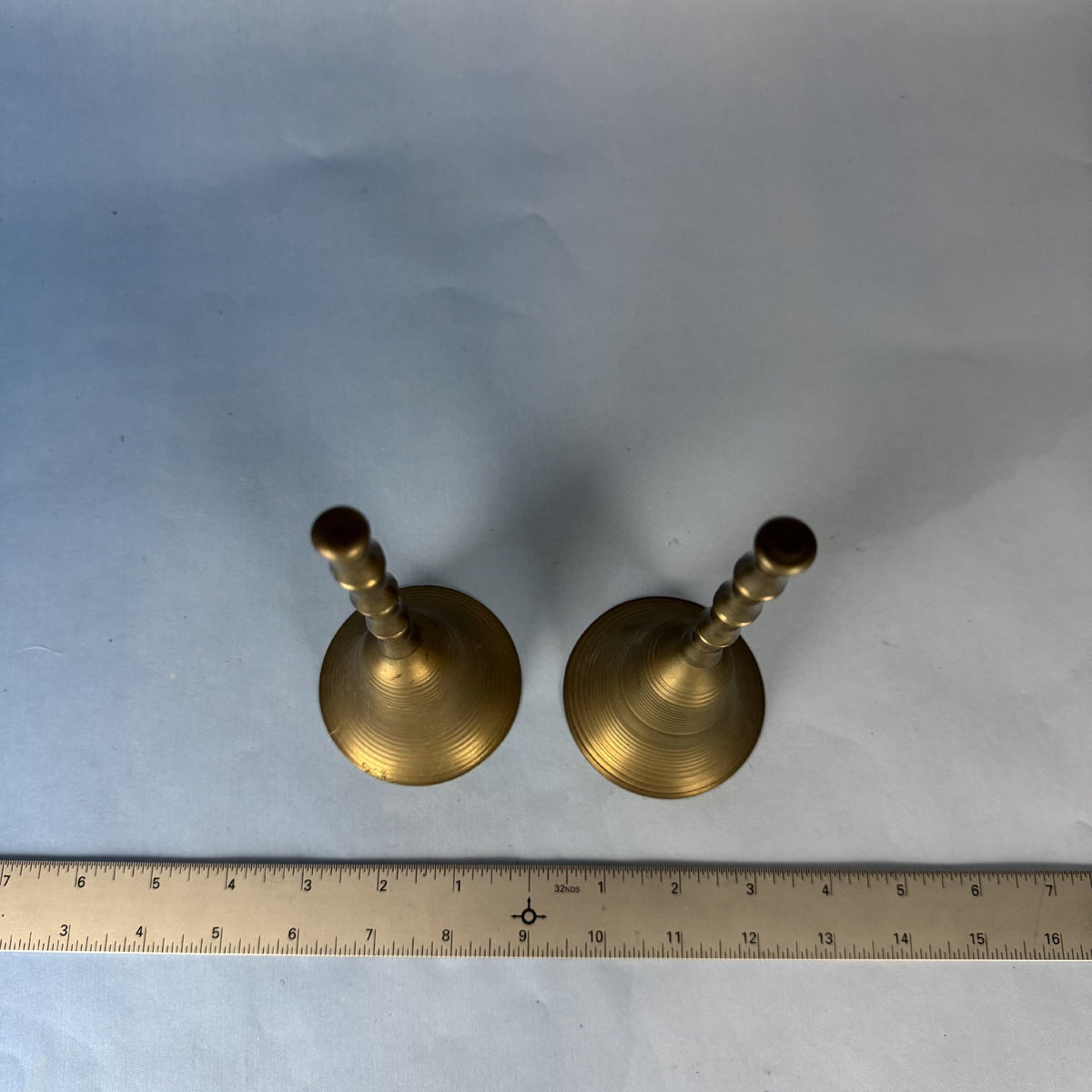 Pair of Vintage Brass Bells with Slender Handles