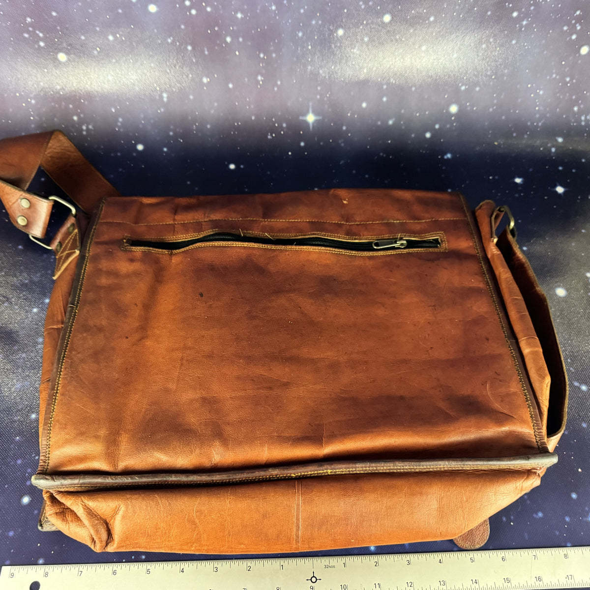 Vintage Brown Leather Buckled Messenger Bag