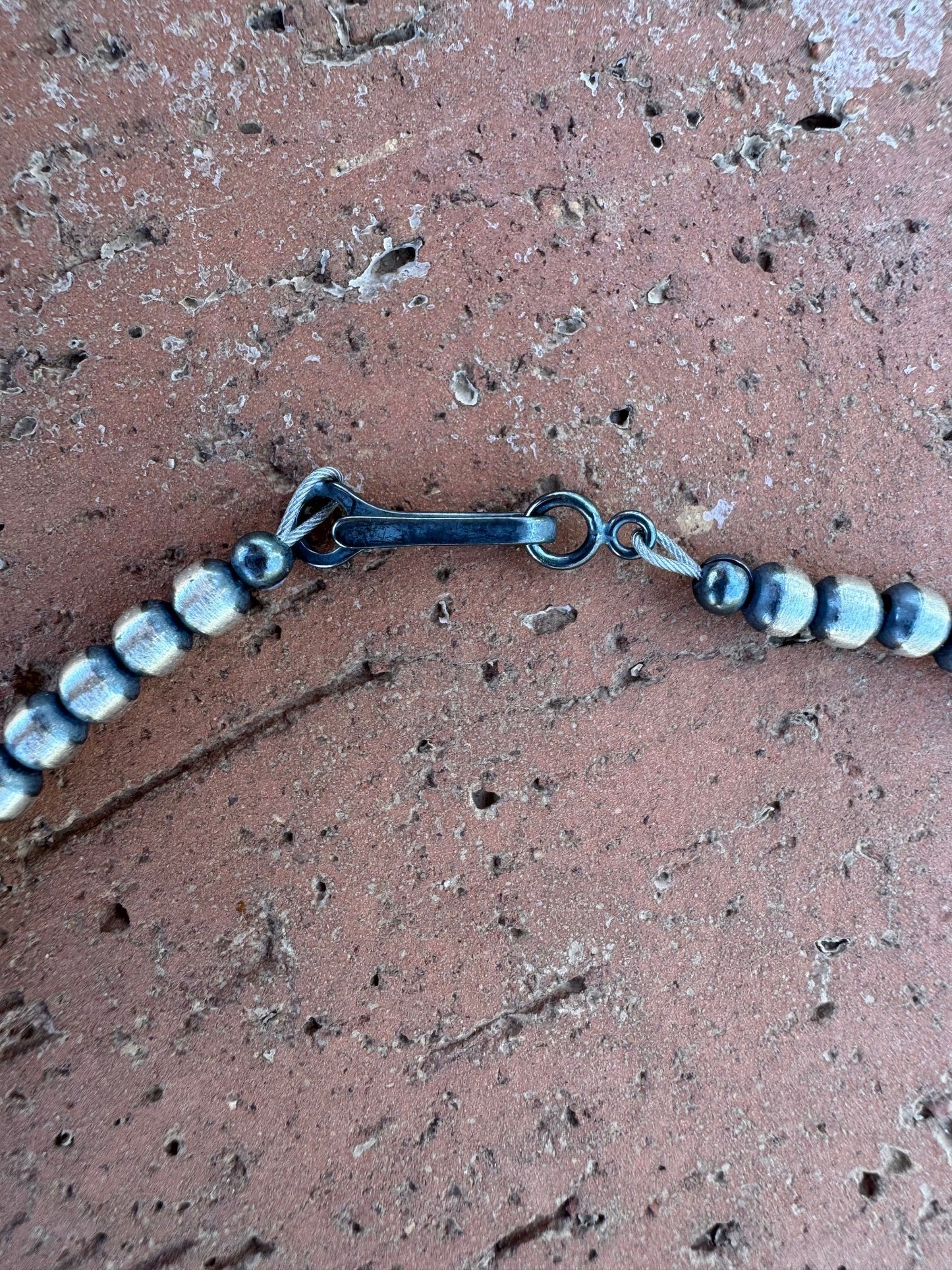 Handcrafted Kingman Turquoise & Sterling Silver Heart 4mm Beaded Necklace