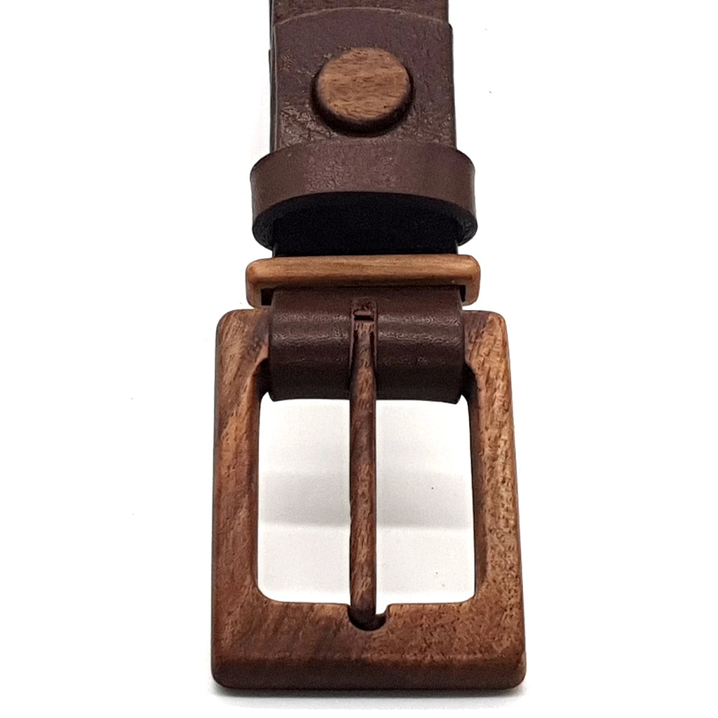 Leather Belt with Wooden Buckle