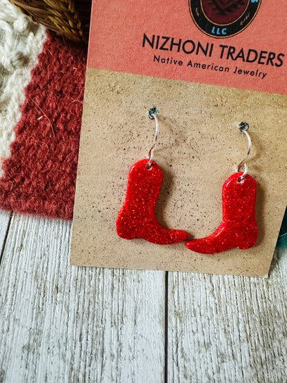 Handcrafted Sterling Silver & Opal Cowboy Boot Dangle Earrings