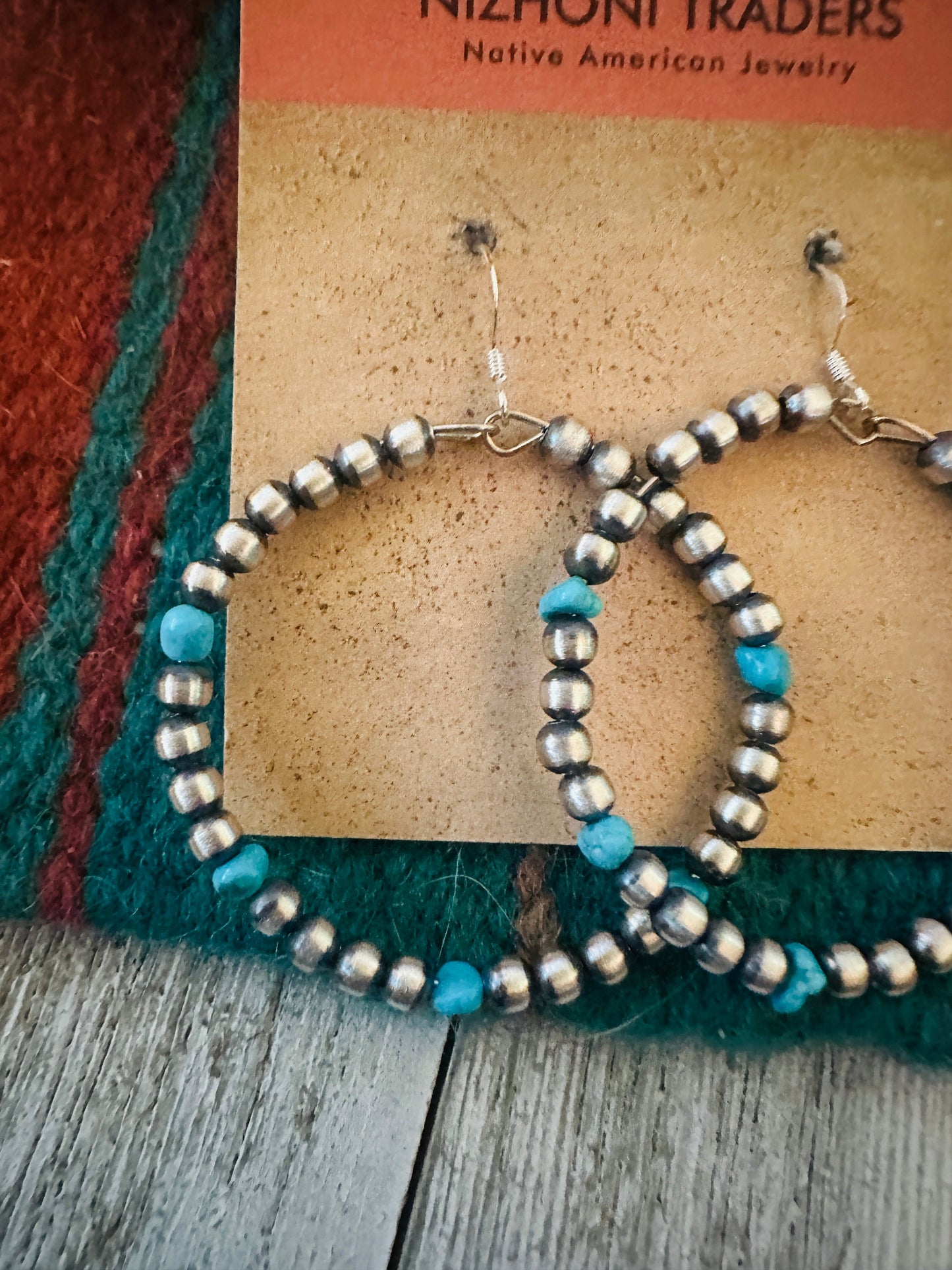 Handcrafted Turquoise & Sterling Silver Beaded Dangle Hoop Earrings Marie’s Favorite