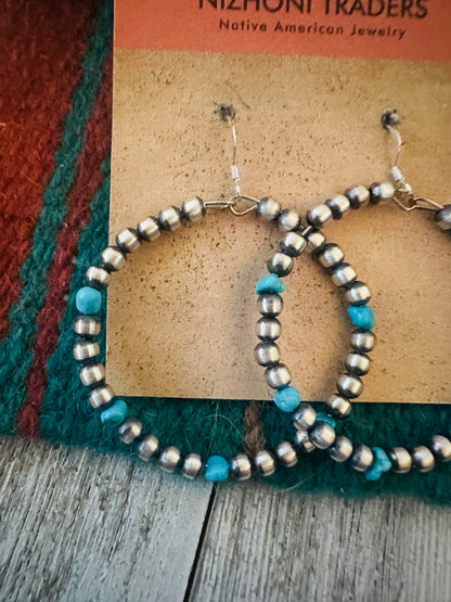 Handcrafted Turquoise & Sterling Silver Beaded Dangle Hoop Earrings Marie’s Favorite
