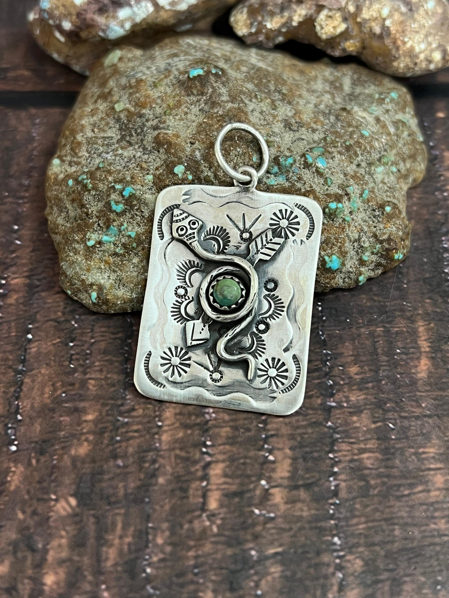 Handmade Sterling Silver Kingman Turquoise Pendant with Signed Nizhoni