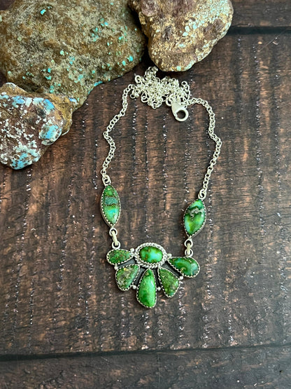 Handmade Sterling Silver Sonoran Mountain Turquoise Necklace with Signed Nizhoni