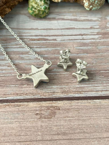 Handmade Sterling Silver Purple Dream Mojave Necklace Earrings Set with Signed Nizhoni