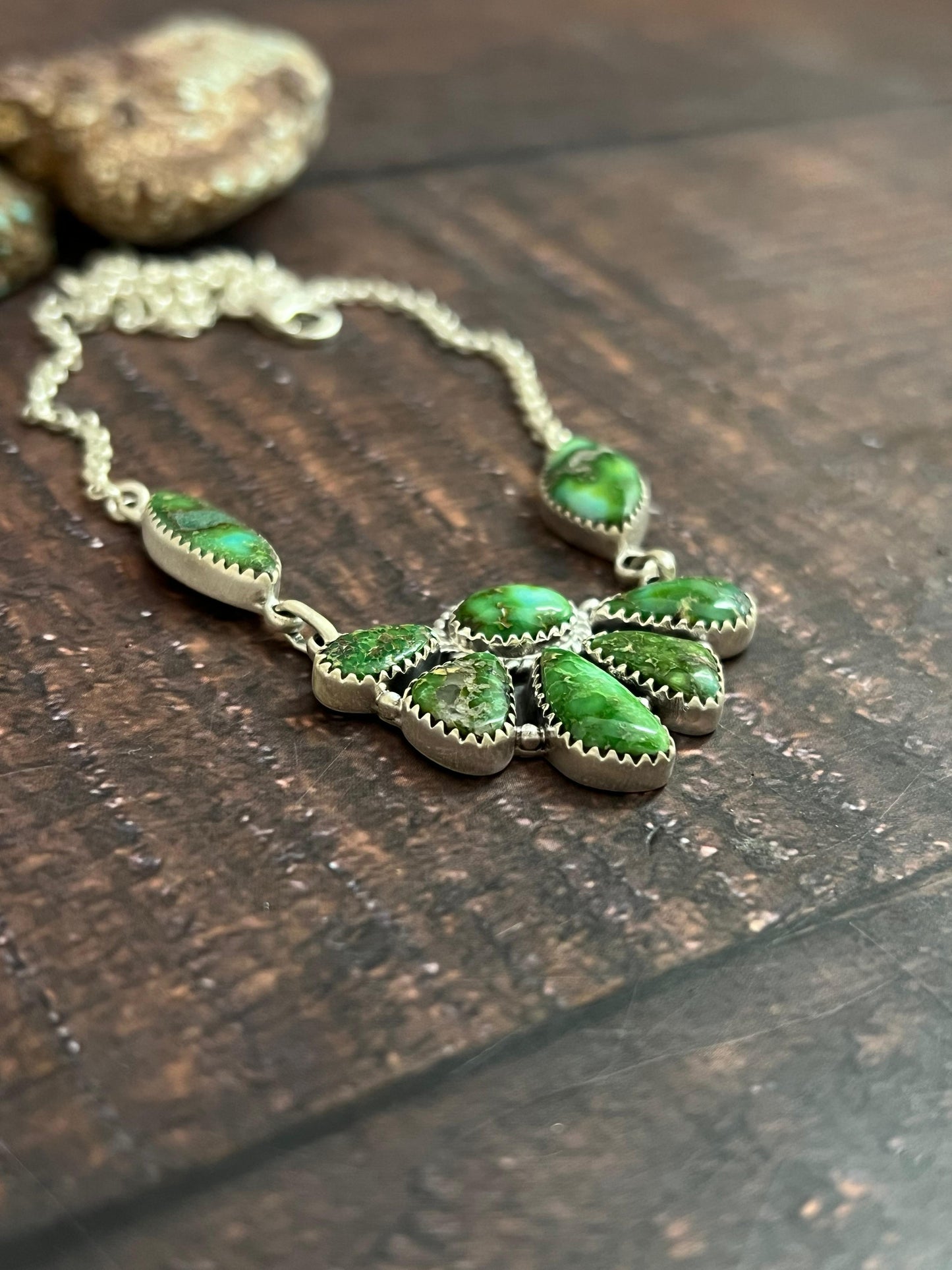 Handmade Sterling Silver Sonoran Mountain Turquoise Necklace with Signed Nizhoni