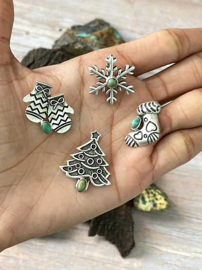 "Christmas Collection" Handmade Sterling Silver Kingman Turquoise Hat Pin" Signed Nizhoni"