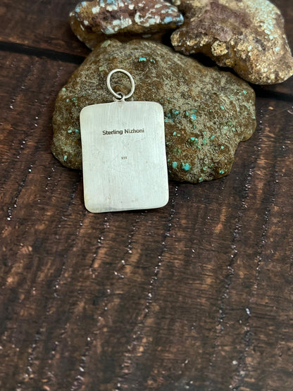 Handmade Sterling Silver Kingman Turquoise Pendant with Signed Nizhoni