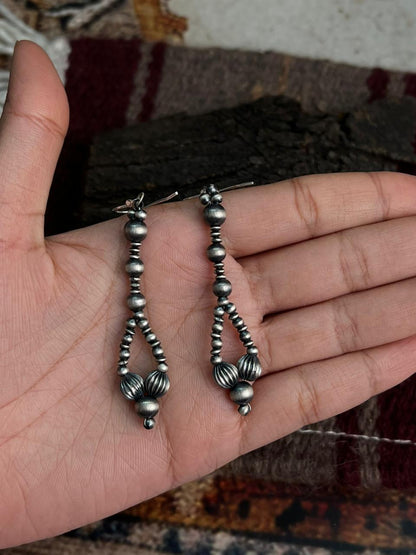 Handmade Sterling Silver Beaded Hook Earrings "Signed Nizhoni"