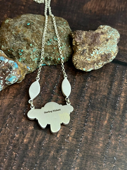 Handmade Sterling Silver Sonoran Mountain Turquoise Necklace with Signed Nizhoni