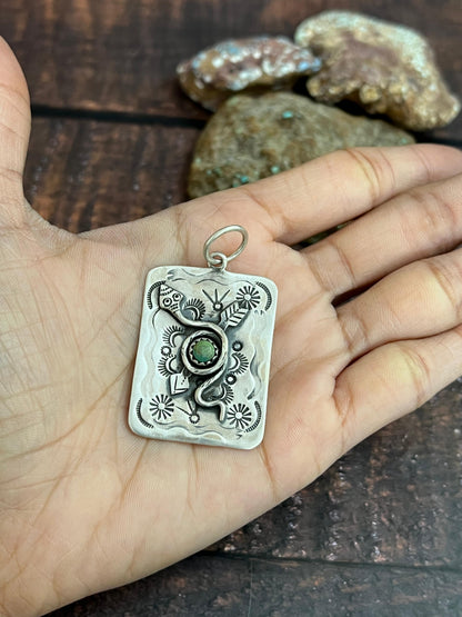 Handmade Sterling Silver Kingman Turquoise Pendant with Signed Nizhoni