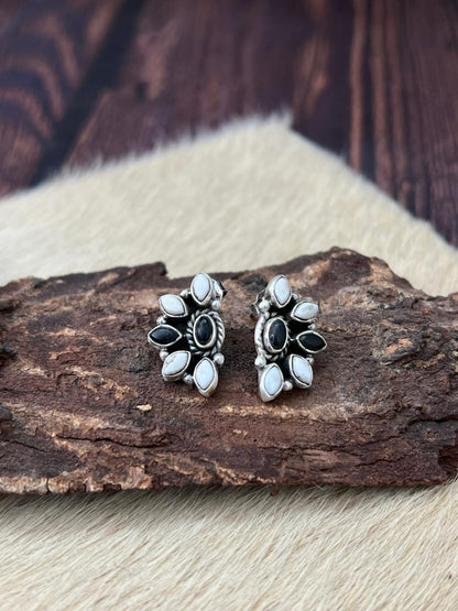 Handmade Sterling Silver White Buffalo Post Studs Earrings "Signed Nizhoni"