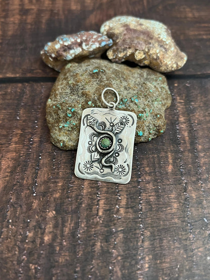 Handmade Sterling Silver Kingman Turquoise Pendant with Signed Nizhoni