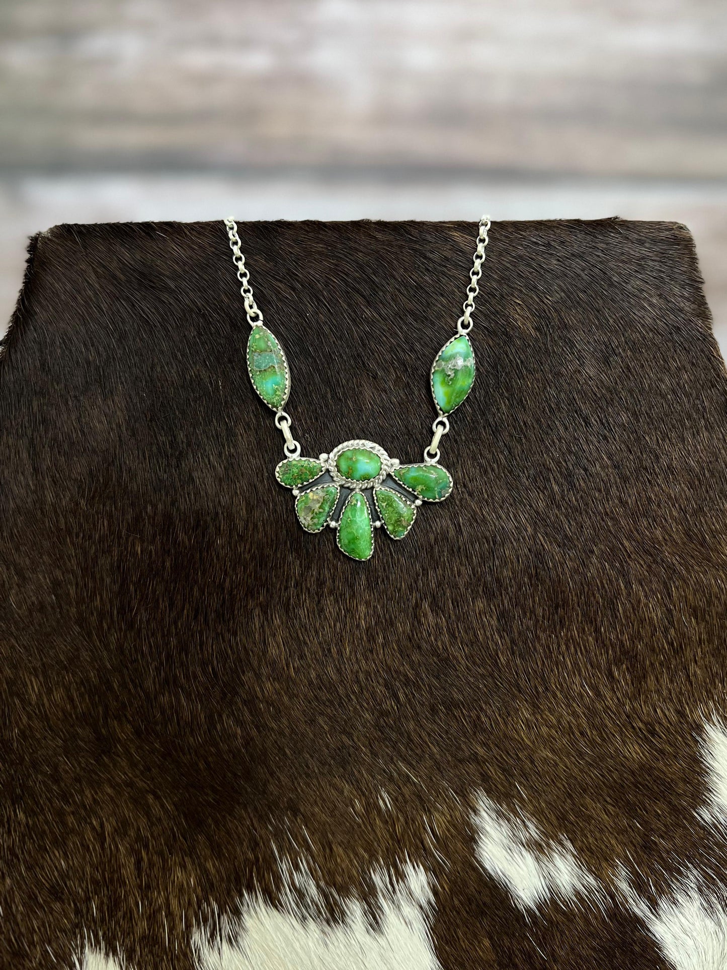 Handmade Sterling Silver Sonoran Mountain Turquoise Necklace with Signed Nizhoni