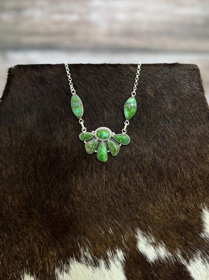 Handmade Sterling Silver Sonoran Mountain Turquoise Necklace with Signed Nizhoni