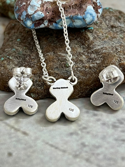 Handmade Sterling Silver White Buffalo with Kingman Necklace Earrings Set, Signed Nizhoni
