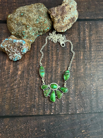 Handmade Sterling Silver Sonoran Mountain Turquoise Necklace with Signed Nizhoni