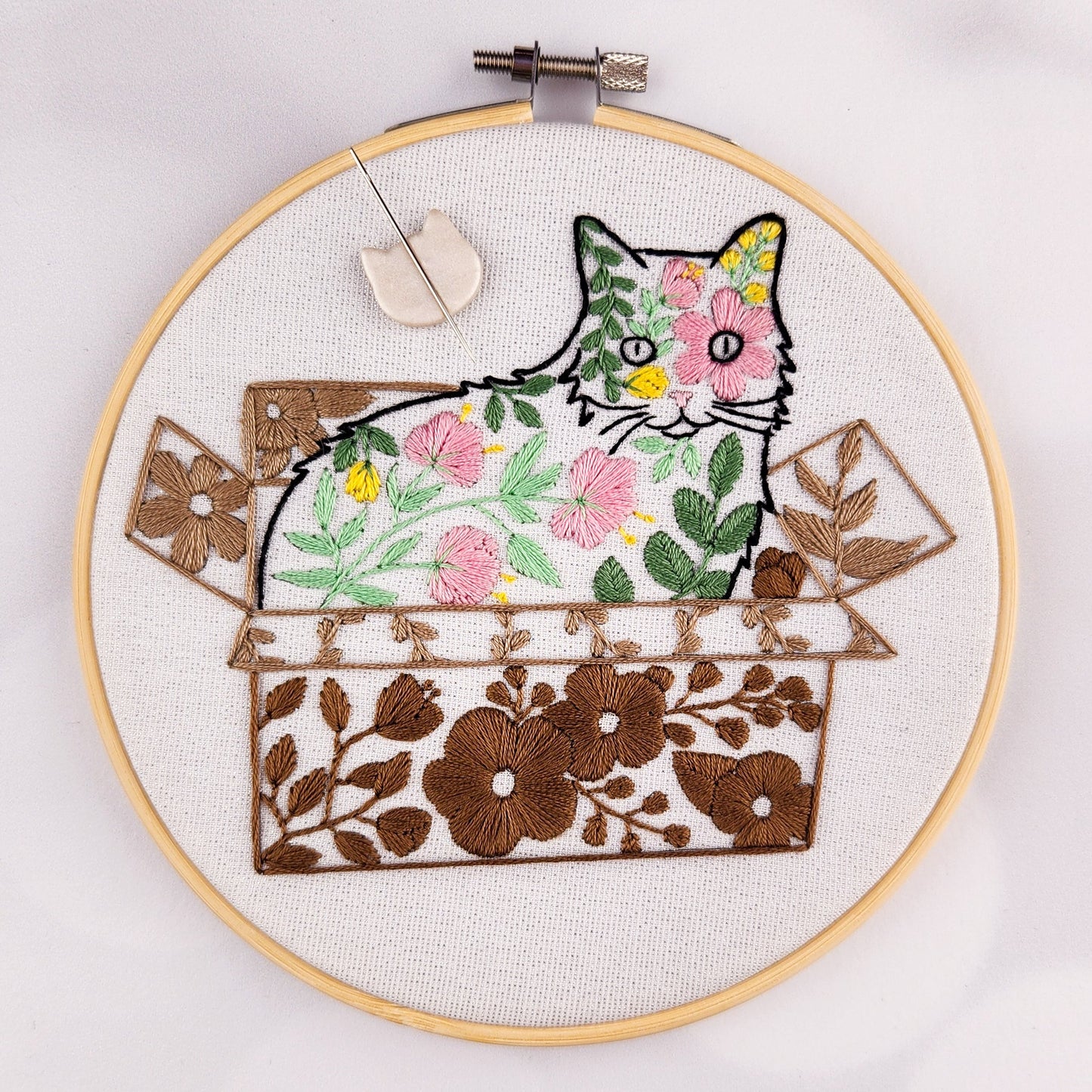 Floral Cat Embroidery Kit