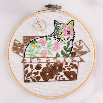 Floral Cat Embroidery Kit