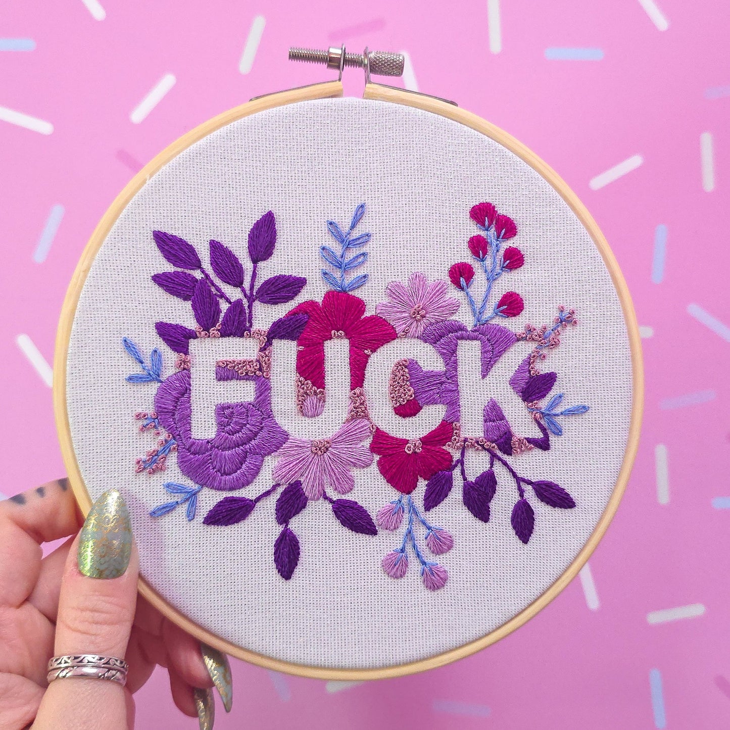 Purple Negative Space FUCK - Embroidery Kit - Beginner Friendly