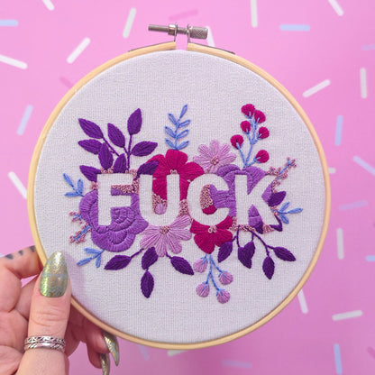 Purple Negative Space FUCK - Embroidery Kit - Beginner Friendly
