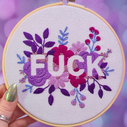 Purple Negative Space FUCK - Embroidery Kit - Beginner Friendly
