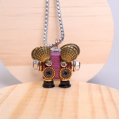 Handcrafted Wooden Bot Necklace, Keychain, or Mini Decor