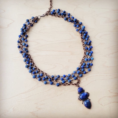 Blue Lapis Beaded Collar Necklace w/ Lapis Pendant