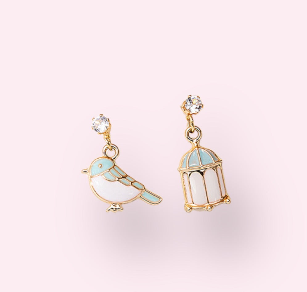 Bird and Cage Earring, Minimalist Earrings | Handmade Jewelry