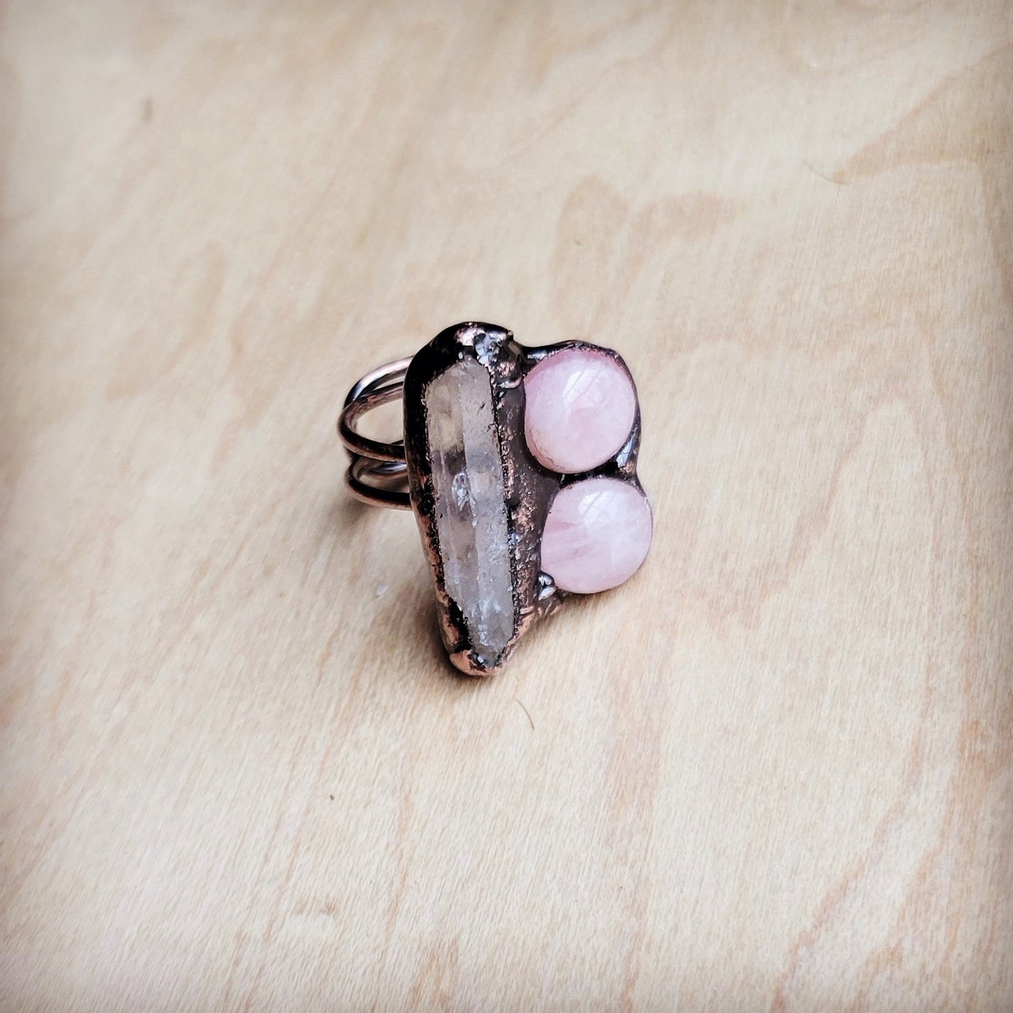 Genuine Rose Quartz Ring in a Copper Setting