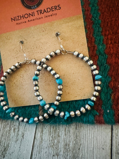 Handcrafted Turquoise & Sterling Silver Beaded Dangle Hoop Earrings Marie’s Favorite