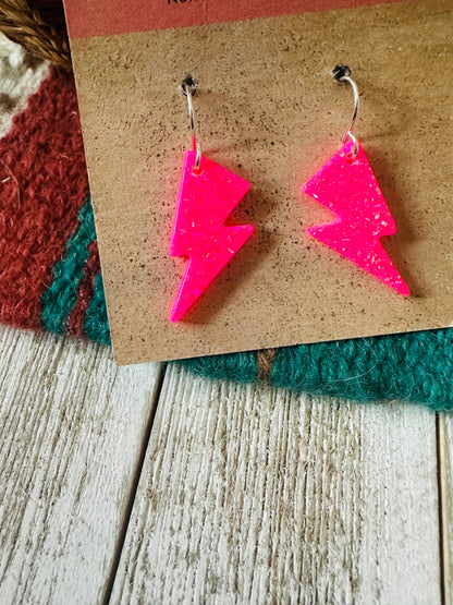 Handcrafted Sterling Silver & Opal Lightning Bolt Dangle Earrings