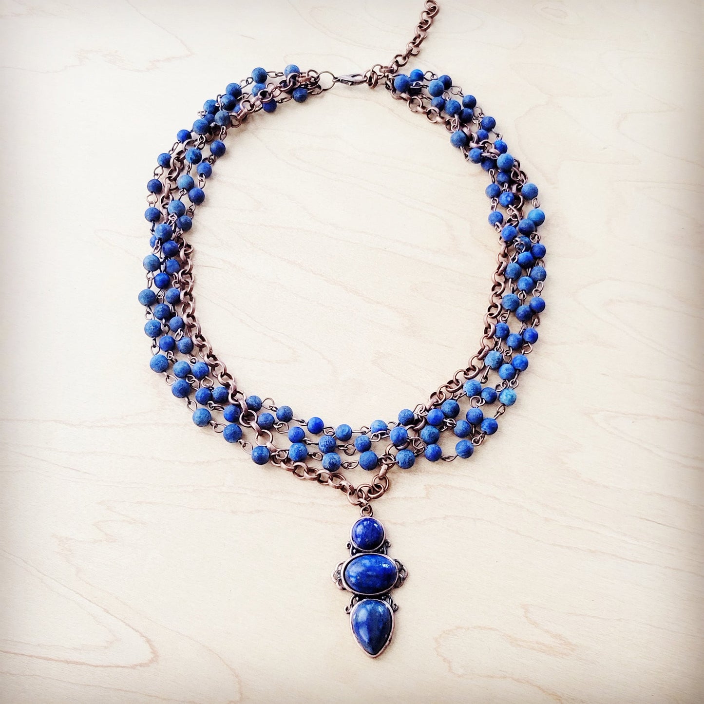 Blue Lapis Beaded Collar Necklace w/ Lapis Pendant