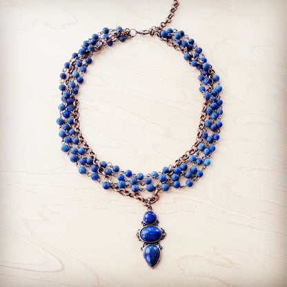 Blue Lapis Beaded Collar Necklace w/ Lapis Pendant