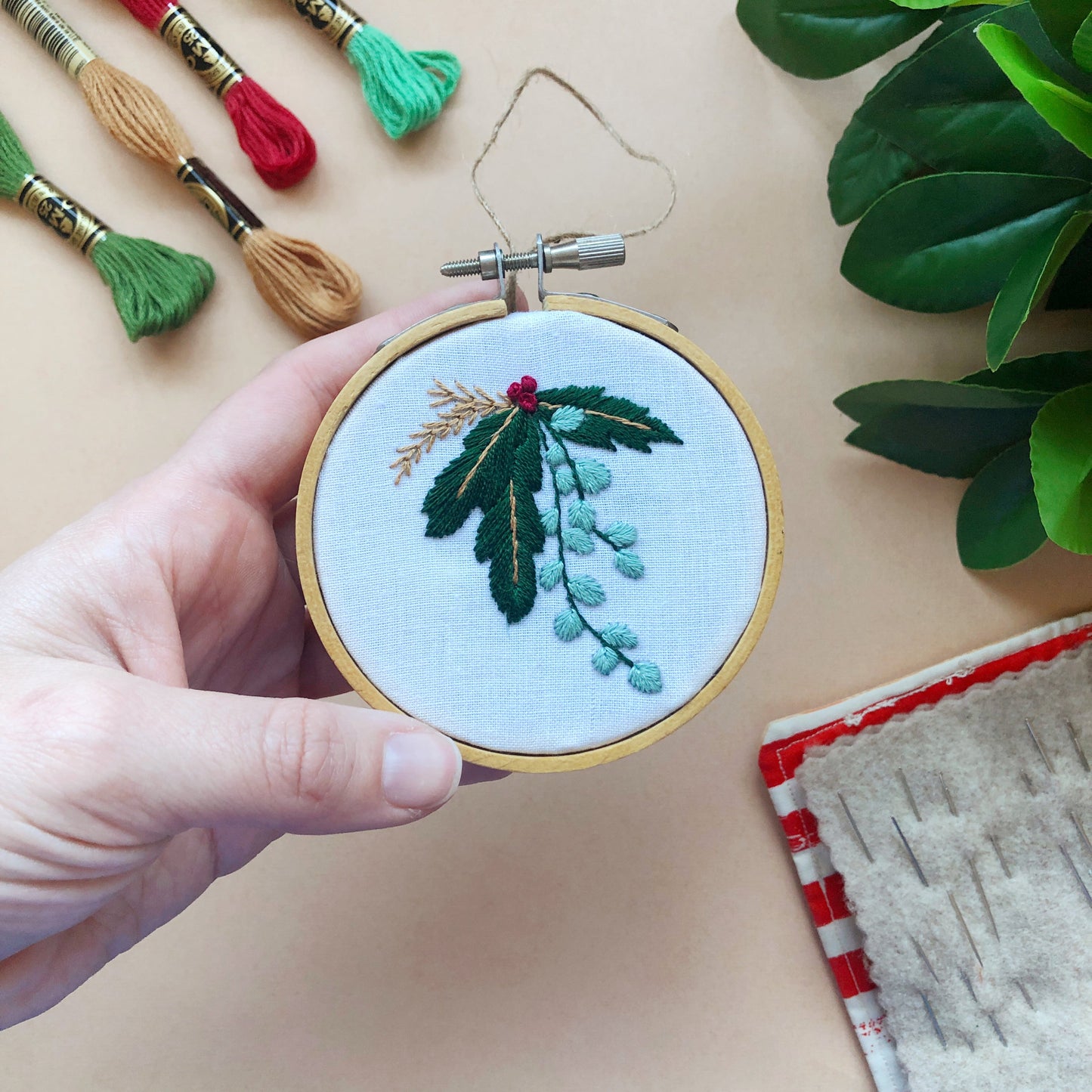 Winter Botanicals Ornament- Mini Embroidery Kit for Beginners