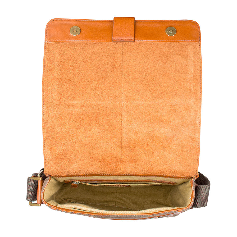 Vegan Leather and Canvas Crossbody Messenger Bag