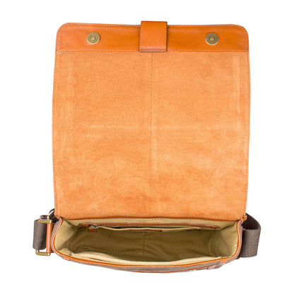 Vegan Leather and Canvas Crossbody Messenger Bag