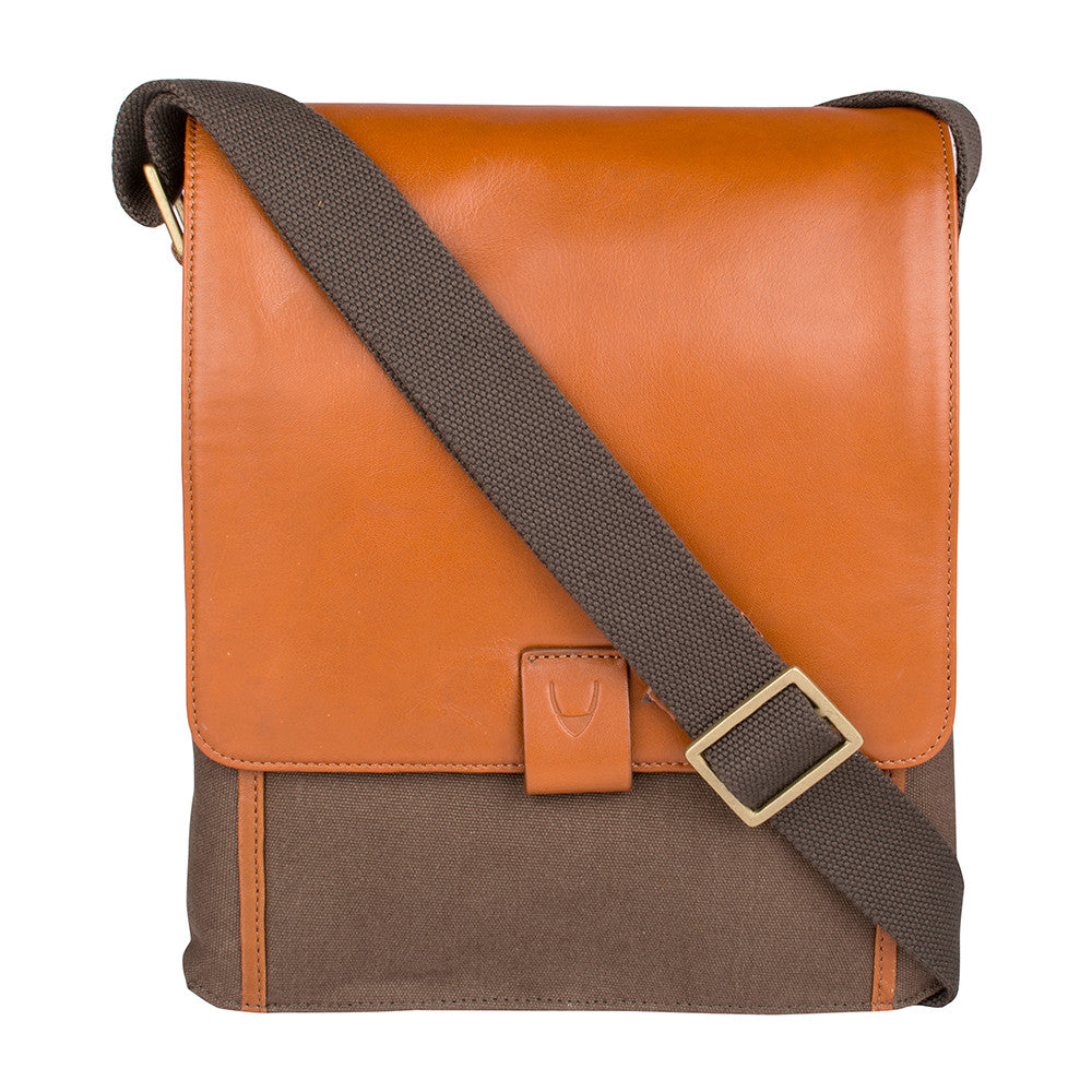 Vegan Leather and Canvas Crossbody Messenger Bag