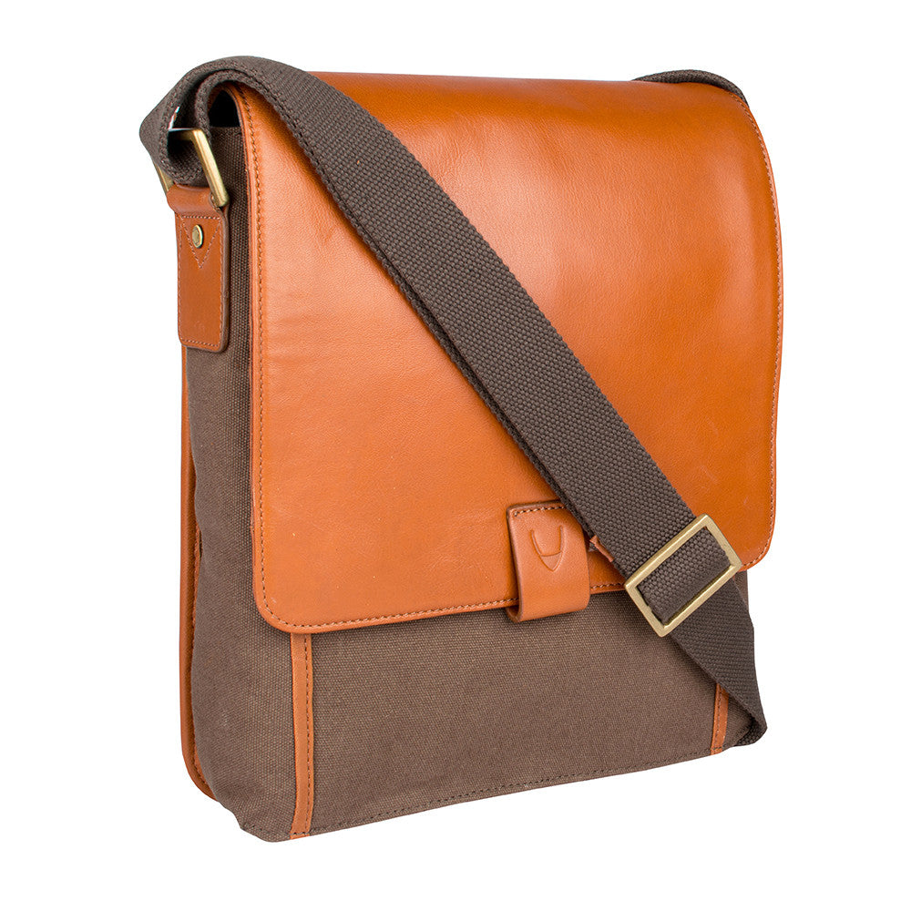 Vegan Leather and Canvas Crossbody Messenger Bag