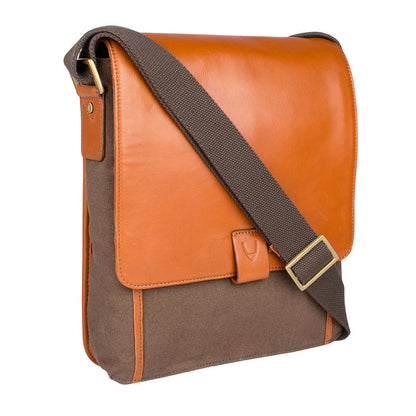 Vegan Leather and Canvas Crossbody Messenger Bag