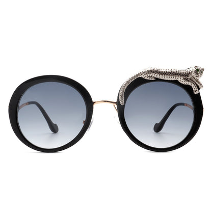 Leopard Detail Oversized Circle Sunglasses