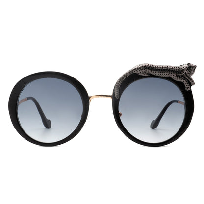Leopard Detail Oversized Circle Sunglasses
