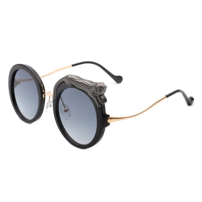 Leopard Detail Oversized Circle Sunglasses